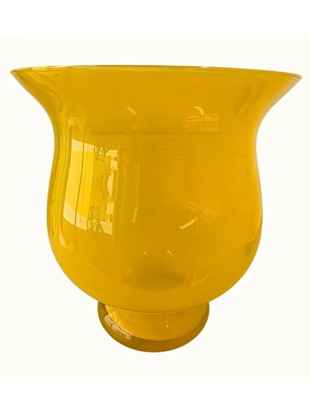 Crate & Barrel Amber Glass Vase Gold Yellow Poland Art Glass Flare Pedestal 11”